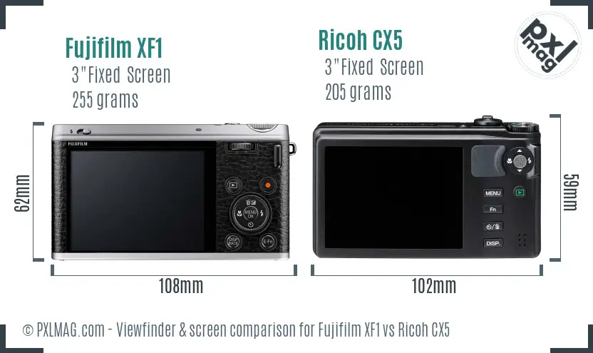 Fujifilm XF1 vs Ricoh CX5 Screen and Viewfinder comparison