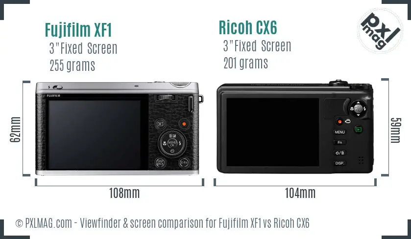 Fujifilm XF1 vs Ricoh CX6 Screen and Viewfinder comparison