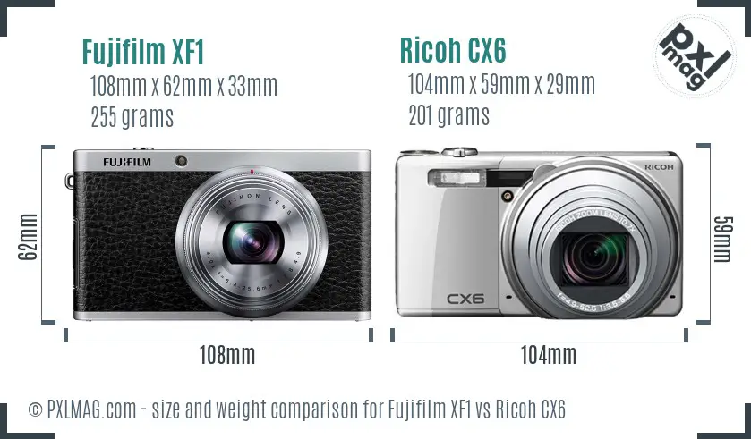 Fujifilm XF1 vs Ricoh CX6 size comparison