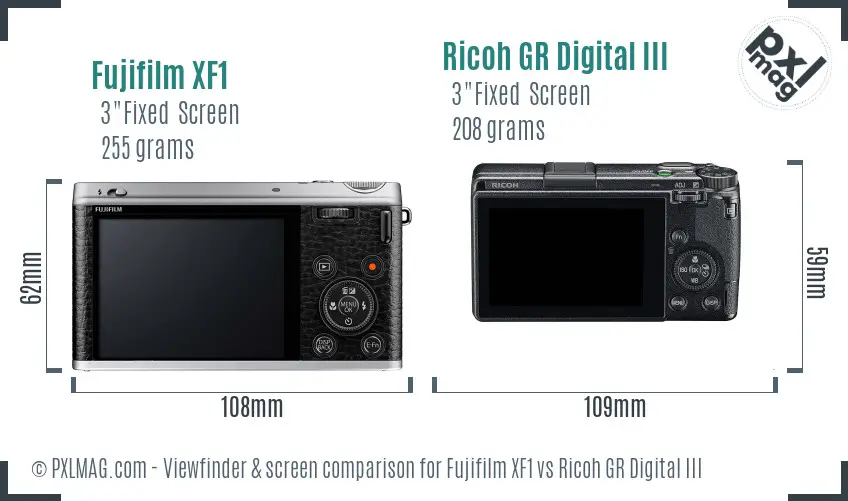 Fujifilm XF1 vs Ricoh GR Digital III Screen and Viewfinder comparison