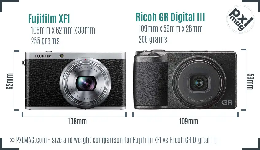 Fujifilm XF1 vs Ricoh GR Digital III size comparison