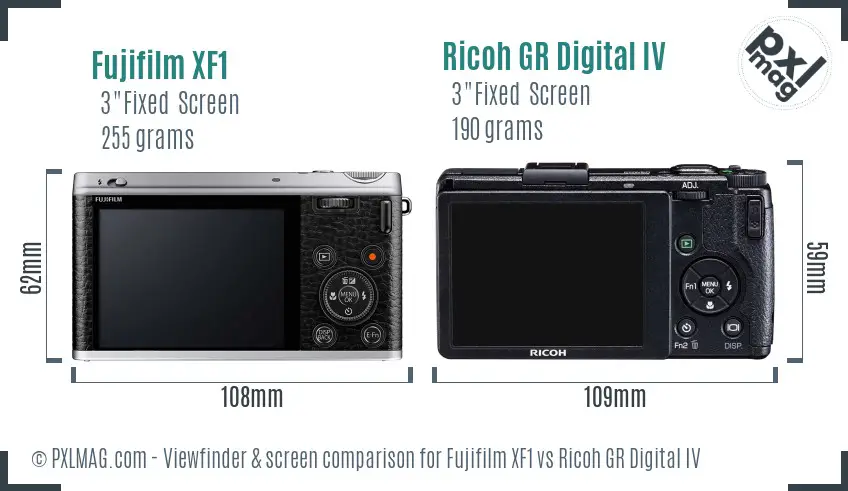 Fujifilm XF1 vs Ricoh GR Digital IV Screen and Viewfinder comparison