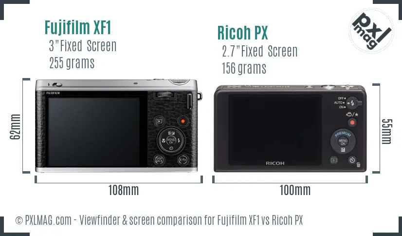 Fujifilm XF1 vs Ricoh PX Screen and Viewfinder comparison