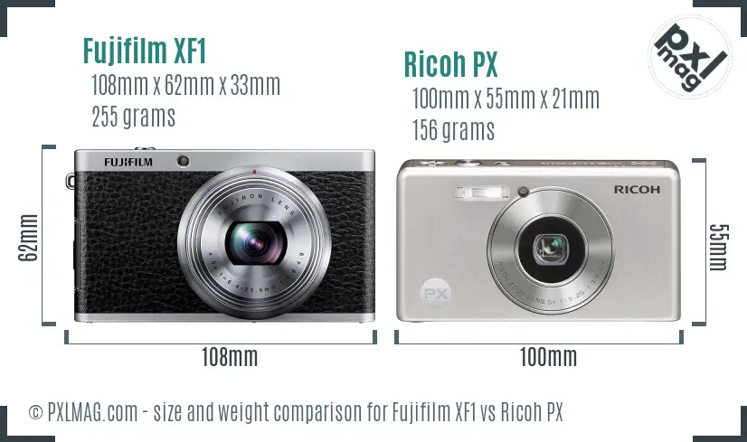Fujifilm XF1 vs Ricoh PX size comparison