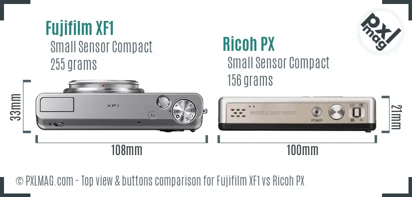Fujifilm XF1 vs Ricoh PX top view buttons comparison