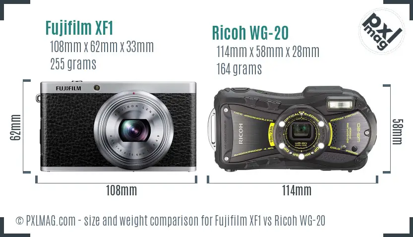 Fujifilm XF1 vs Ricoh WG-20 size comparison