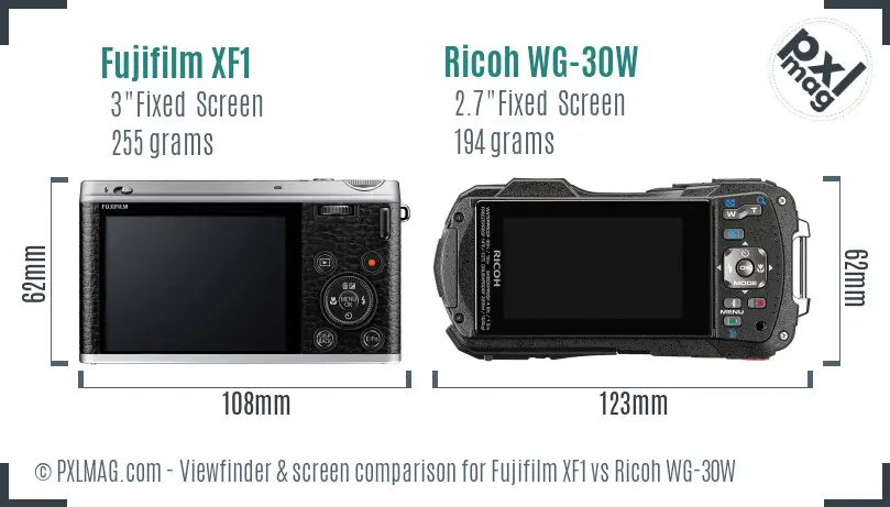 Fujifilm XF1 vs Ricoh WG-30W Screen and Viewfinder comparison