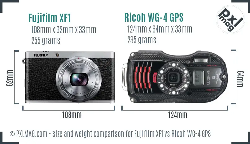 Fujifilm XF1 vs Ricoh WG-4 GPS size comparison Fujifilm XF1 vs Ricoh WG-4 GPS size comparison