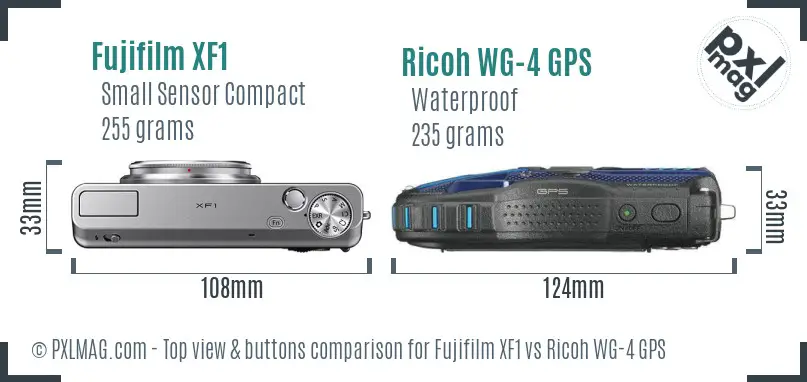 Fujifilm XF1 vs Ricoh WG-4 GPS top view buttons comparison