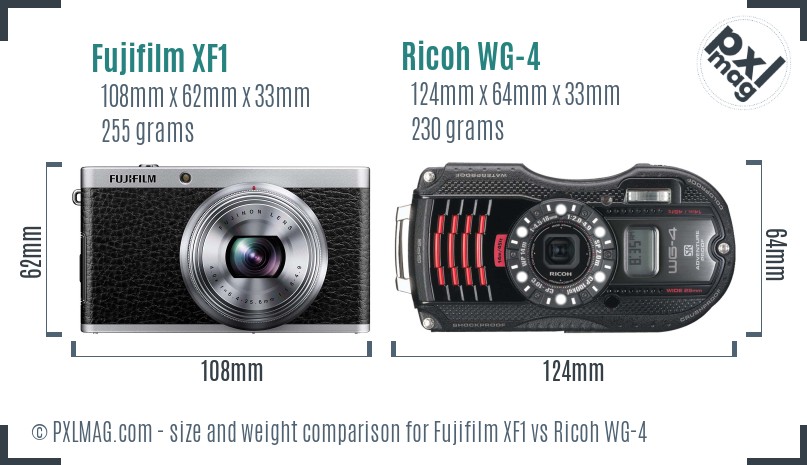 Fujifilm XF1 vs Ricoh WG-4 size comparison