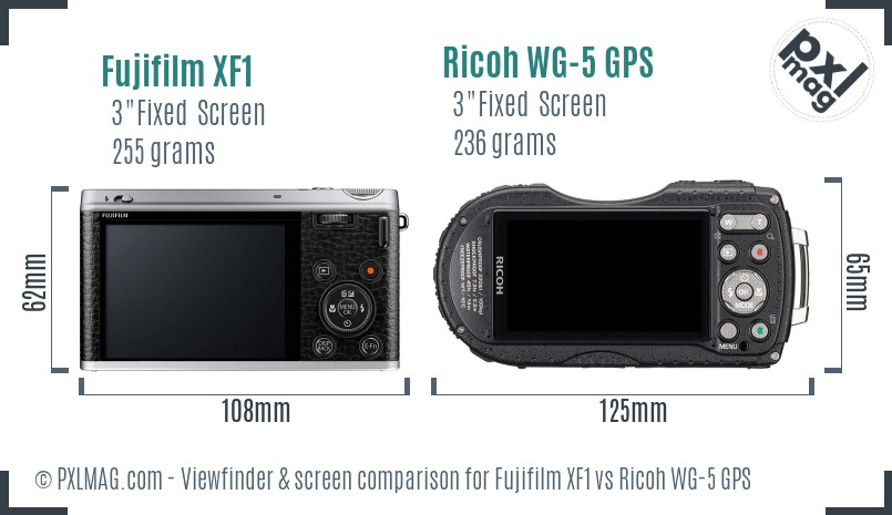 Fujifilm XF1 vs Ricoh WG-5 GPS Screen and Viewfinder comparison
