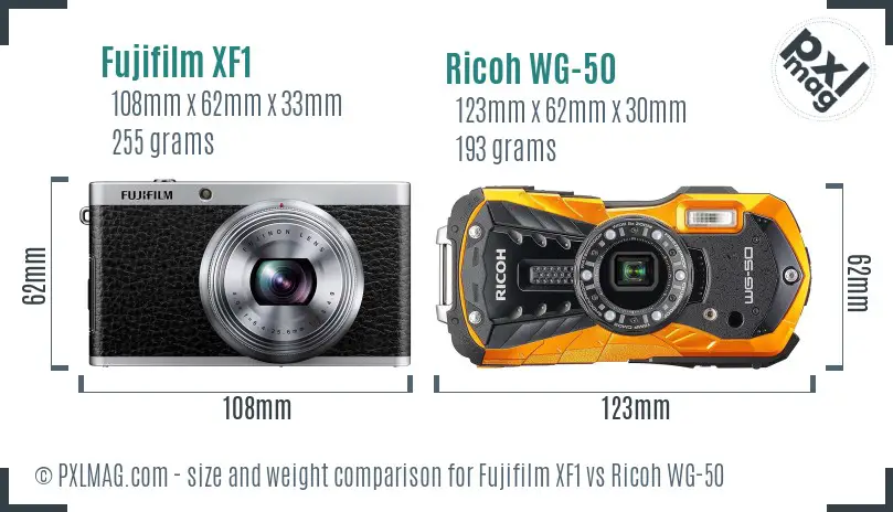 Fujifilm XF1 vs Ricoh WG-50 size comparison Fujifilm XF1 vs Ricoh WG-50 size comparison