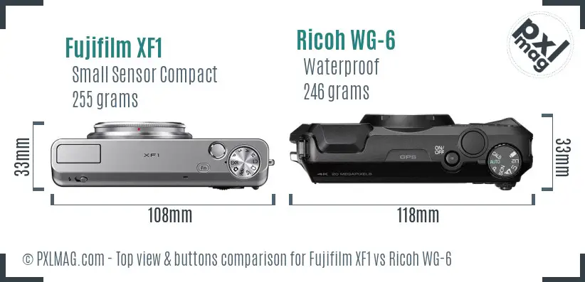 Fujifilm XF1 vs Ricoh WG-6 top view buttons comparison Fujifilm XF1 vs Ricoh WG-6 top view buttons comparison