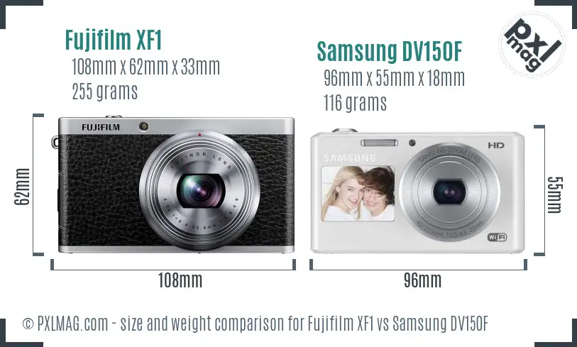 Fujifilm XF1 vs Samsung DV150F size comparison Fujifilm XF1 vs Samsung DV150F size comparison