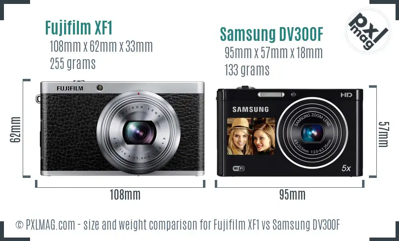 Fujifilm XF1 vs Samsung DV300F size comparison