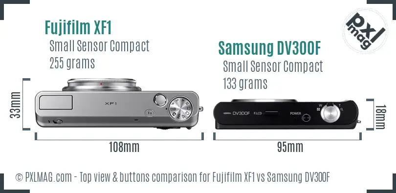 Fujifilm XF1 vs Samsung DV300F top view buttons comparison