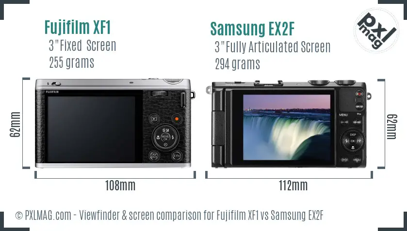 Fujifilm XF1 vs Samsung EX2F Screen and Viewfinder comparison