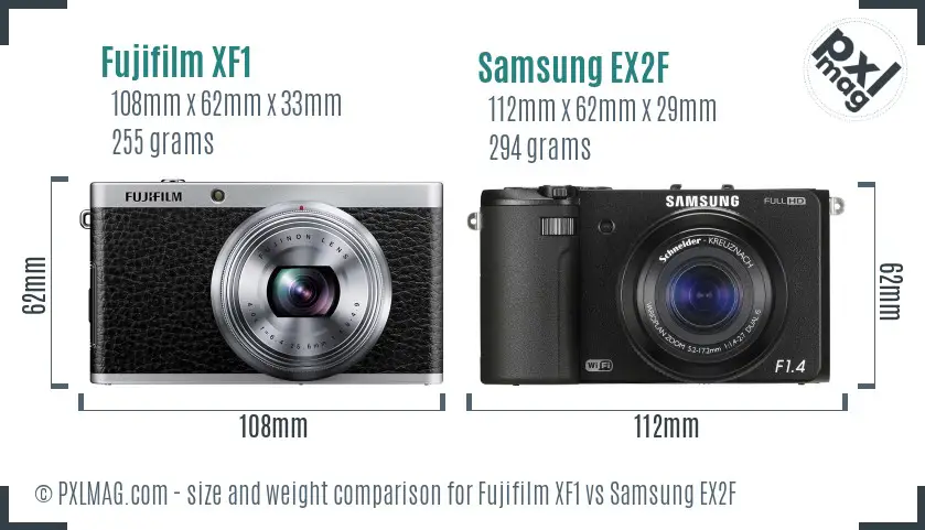 Fujifilm XF1 vs Samsung EX2F size comparison