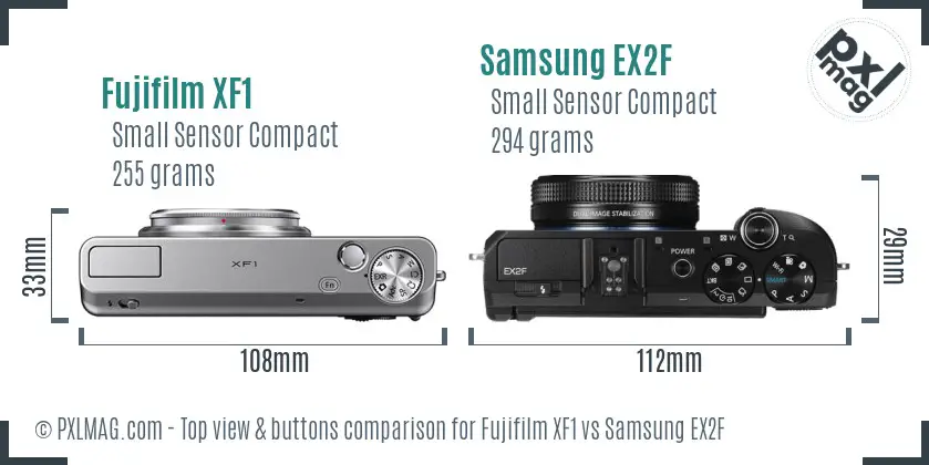 Fujifilm XF1 vs Samsung EX2F top view buttons comparison