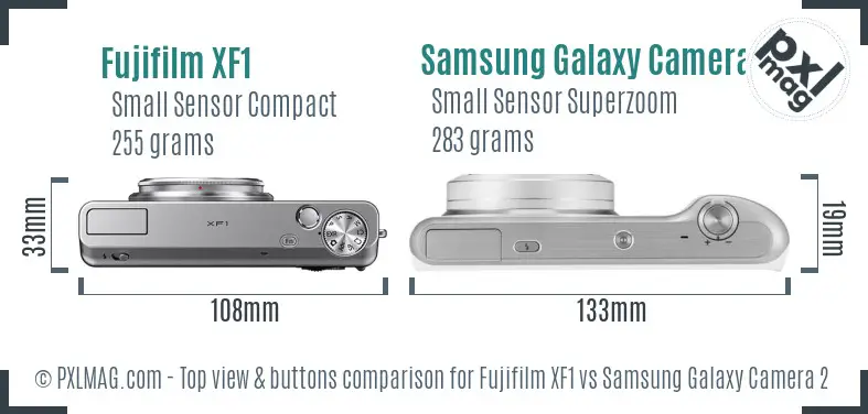Fujifilm XF1 vs Samsung Galaxy Camera 2 top view buttons comparison