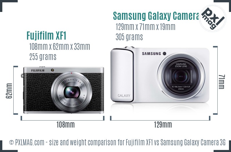 Fujifilm XF1 vs Samsung Galaxy Camera 3G size comparison