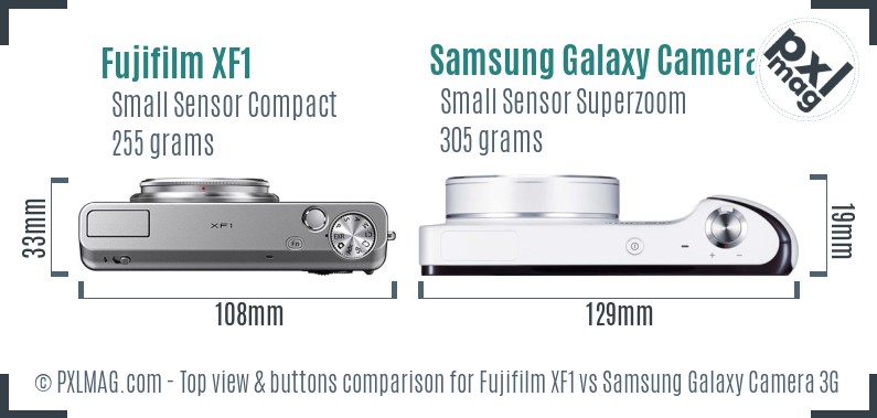 Fujifilm XF1 vs Samsung Galaxy Camera 3G top view buttons comparison