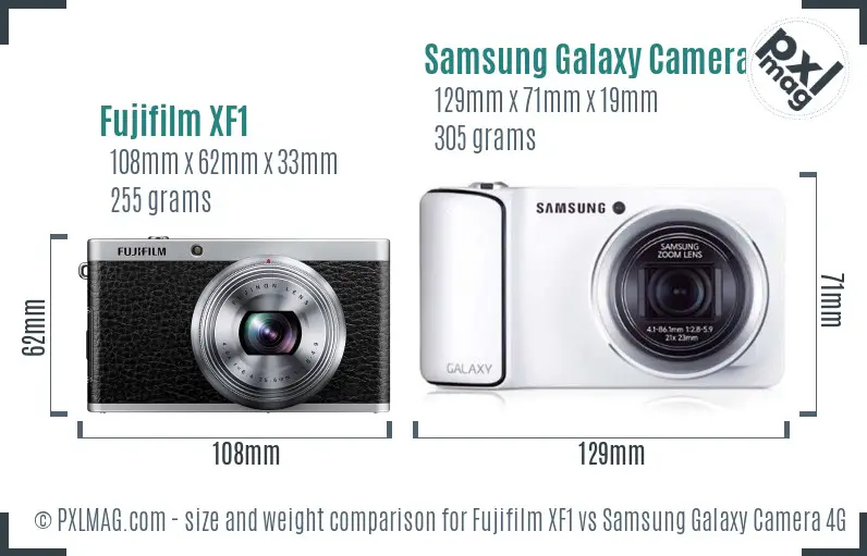 Fujifilm XF1 vs Samsung Galaxy Camera 4G size comparison