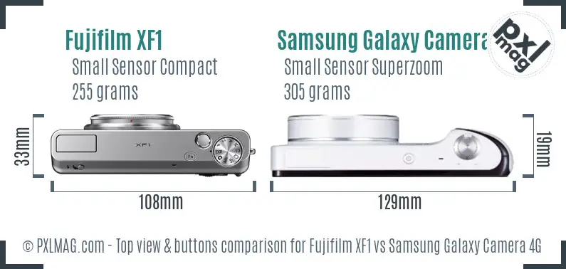 Fujifilm XF1 vs Samsung Galaxy Camera 4G top view buttons comparison