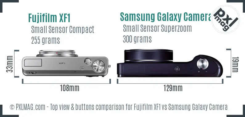 Fujifilm XF1 vs Samsung Galaxy Camera top view buttons comparison