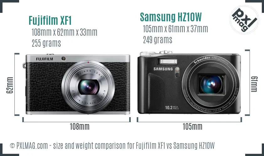 Fujifilm XF1 vs Samsung HZ10W size comparison Fujifilm XF1 vs Samsung HZ10W size comparison