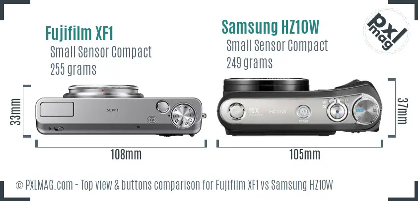 Fujifilm XF1 vs Samsung HZ10W top view buttons comparison
