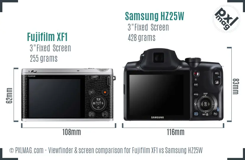 Fujifilm XF1 vs Samsung HZ25W Screen and Viewfinder comparison Fujifilm XF1 vs Samsung HZ25W Screen and Viewfinder comparison