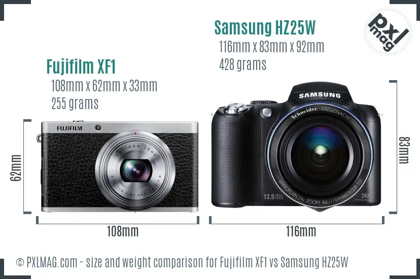 Fujifilm XF1 vs Samsung HZ25W size comparison Fujifilm XF1 vs Samsung HZ25W size comparison