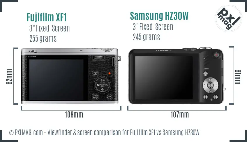 Fujifilm XF1 vs Samsung HZ30W Screen and Viewfinder comparison