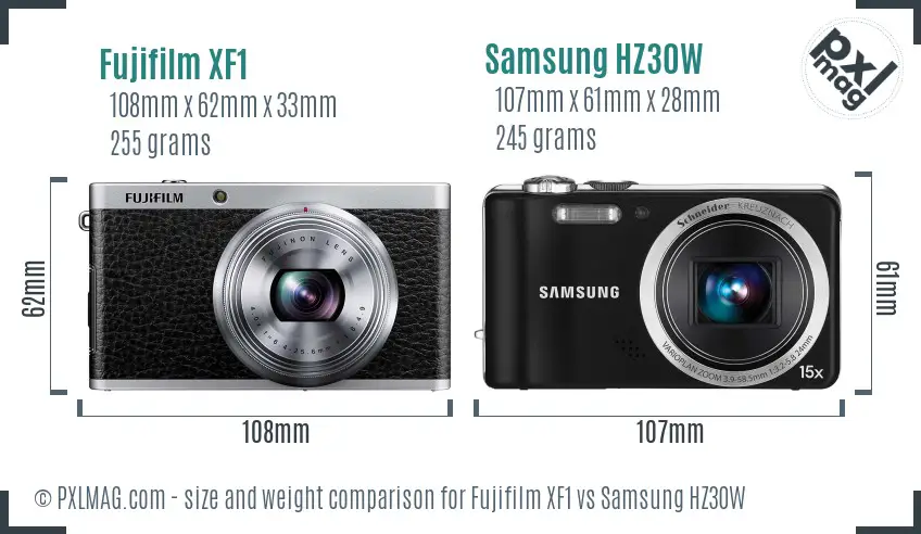 Fujifilm XF1 vs Samsung HZ30W size comparison