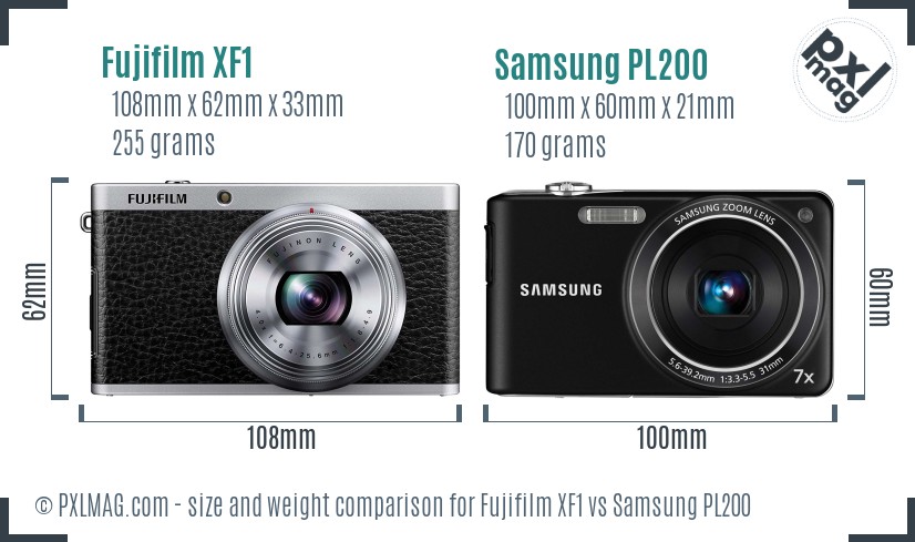Fujifilm XF1 vs Samsung PL200 size comparison