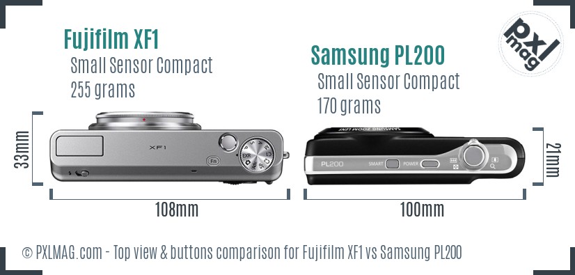 Fujifilm XF1 vs Samsung PL200 top view buttons comparison