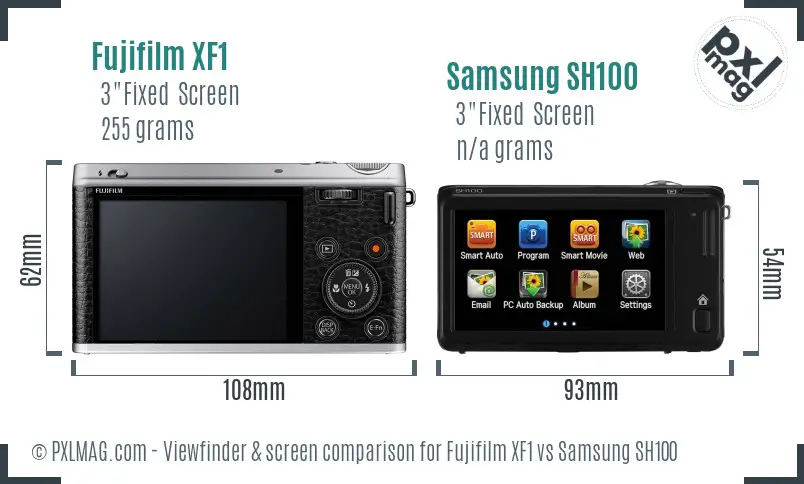 Fujifilm XF1 vs Samsung SH100 Screen and Viewfinder comparison
