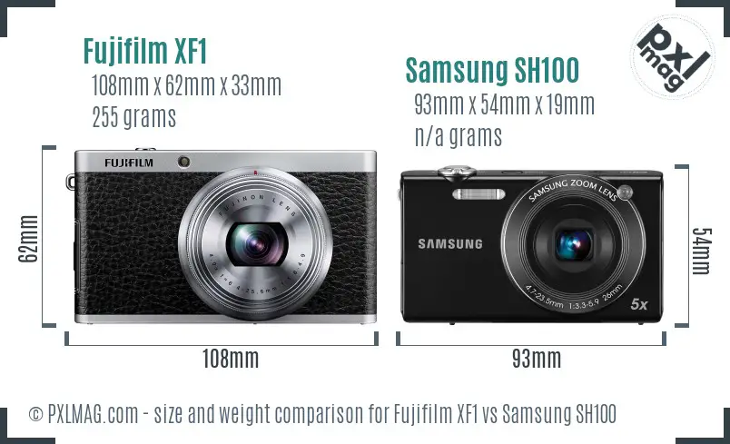 Fujifilm XF1 vs Samsung SH100 size comparison