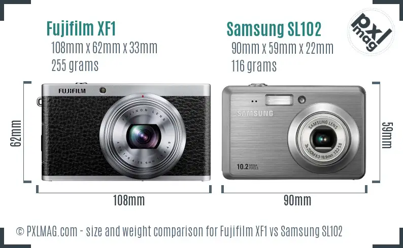 Fujifilm XF1 vs Samsung SL102 size comparison