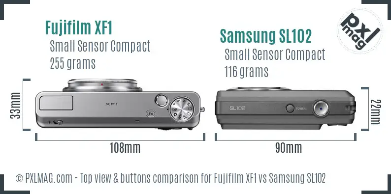 Fujifilm XF1 vs Samsung SL102 top view buttons comparison