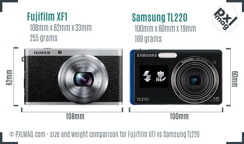 Fujifilm XF1 vs Samsung TL220 size comparison