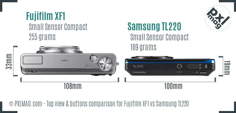 Fujifilm XF1 vs Samsung TL220 top view buttons comparison