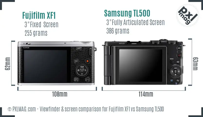 Fujifilm XF1 vs Samsung TL500 Screen and Viewfinder comparison