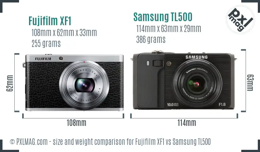 Fujifilm XF1 vs Samsung TL500 size comparison