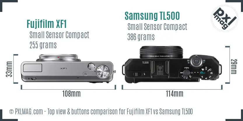 Fujifilm XF1 vs Samsung TL500 top view buttons comparison