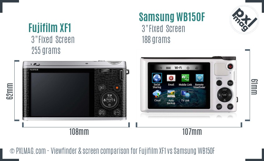 Fujifilm XF1 vs Samsung WB150F Screen and Viewfinder comparison