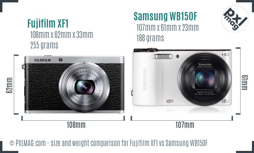 Fujifilm XF1 vs Samsung WB150F size comparison Fujifilm XF1 vs Samsung WB150F size comparison