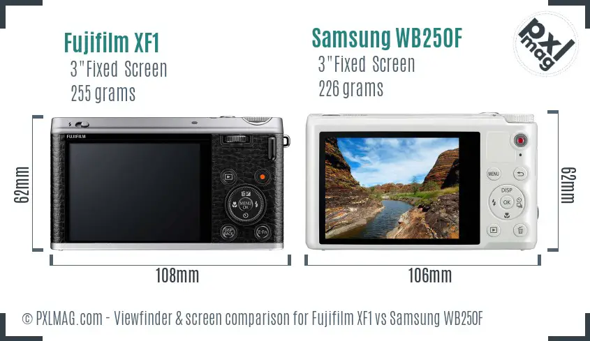 Fujifilm XF1 vs Samsung WB250F Screen and Viewfinder comparison