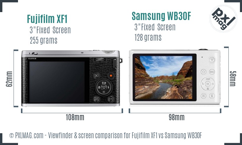 Fujifilm XF1 vs Samsung WB30F Screen and Viewfinder comparison